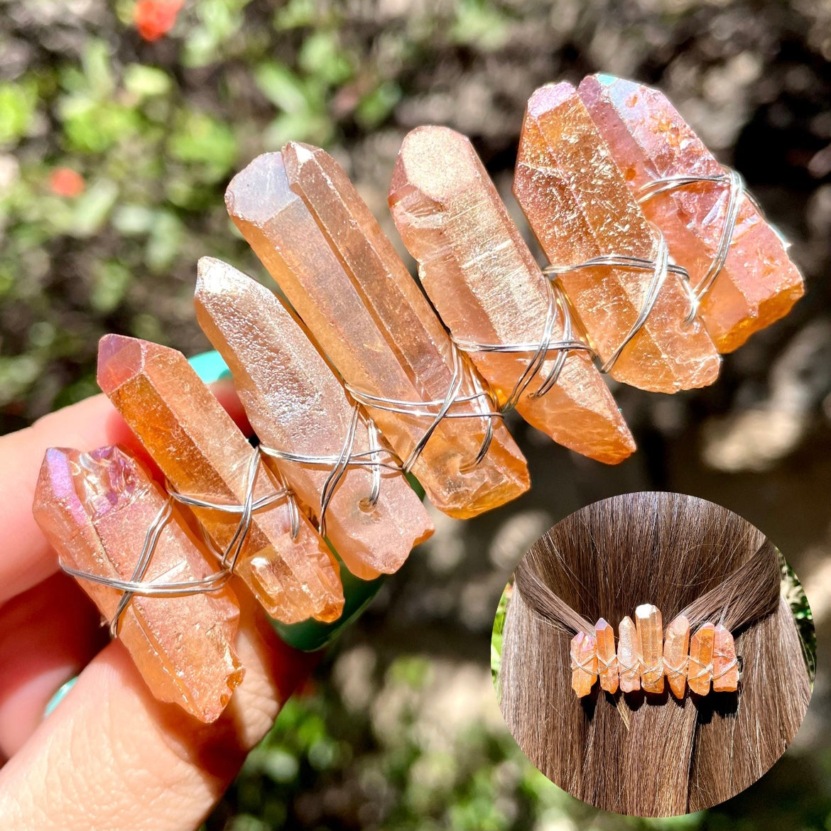 Broches con cuarzo blanco + acabado aura